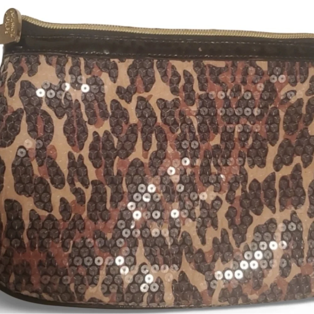 Betsey Johnson Animal Sequin Make Up Cosmetic Wristlet Bag rounded Pre Loved